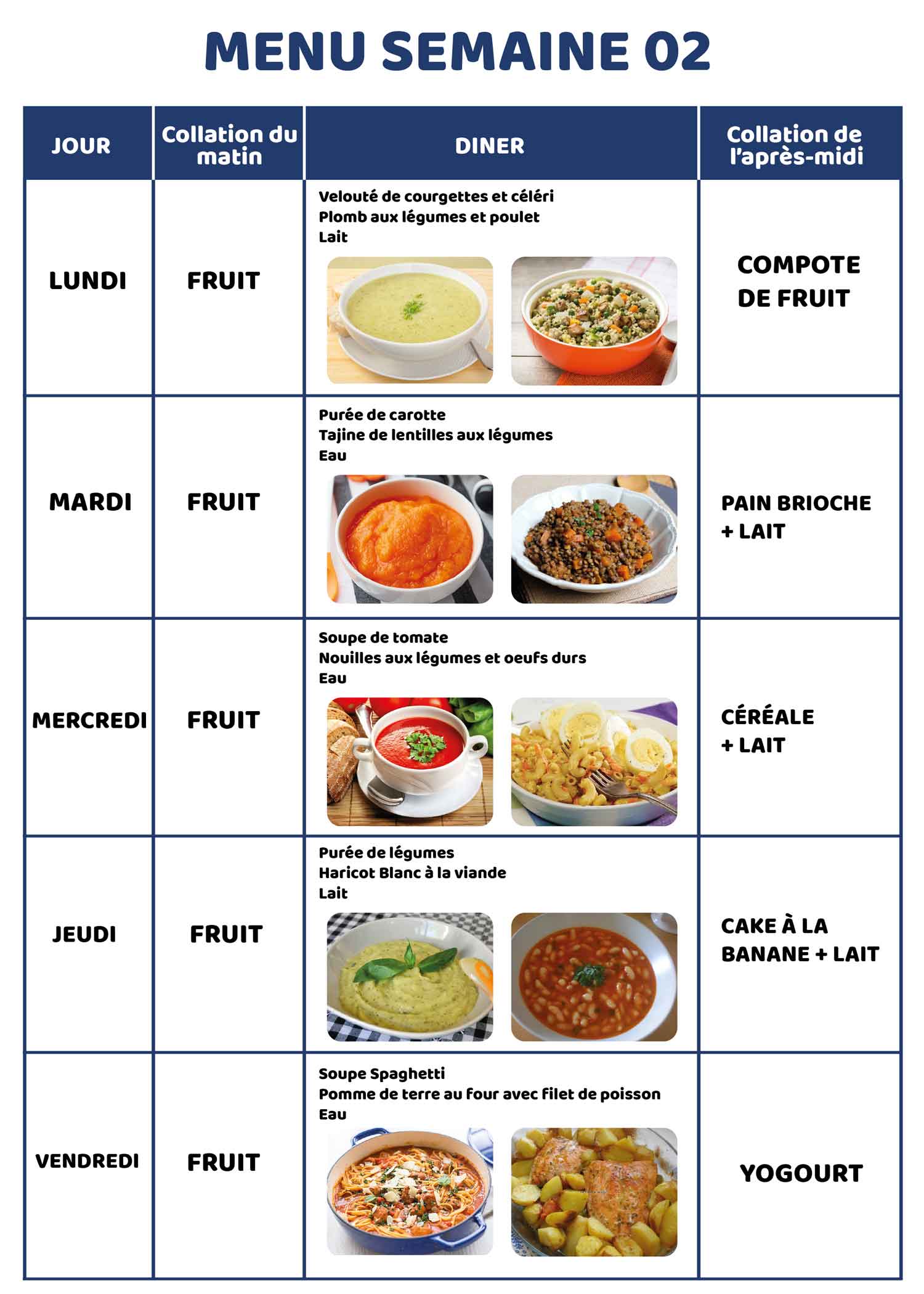 menu nourriture garderie educative cananda